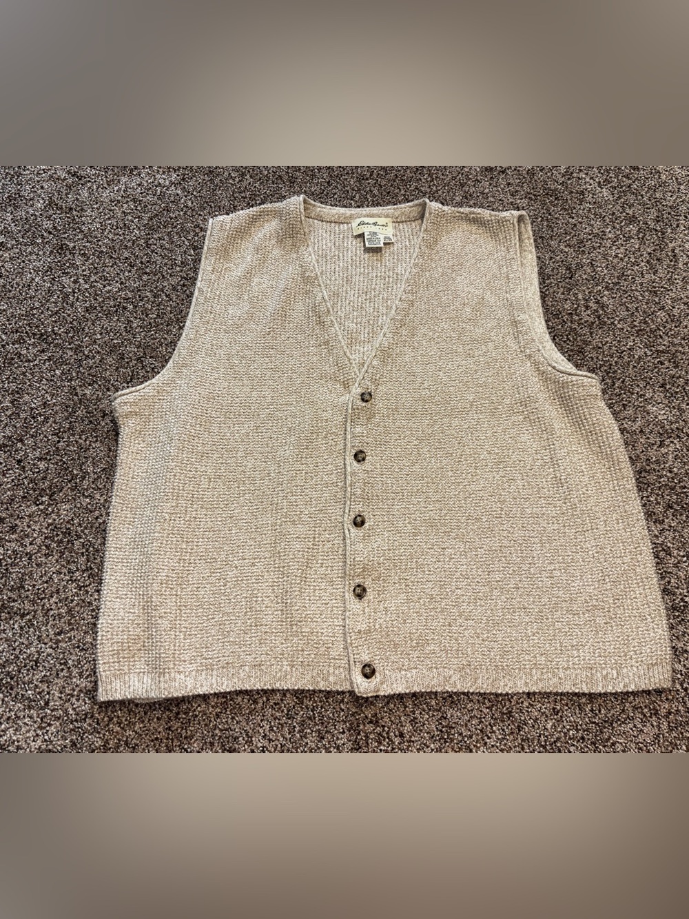 Vintage Eddie Bauer Men's XL Beige Cotton Knit Button Sweater Vest 90s